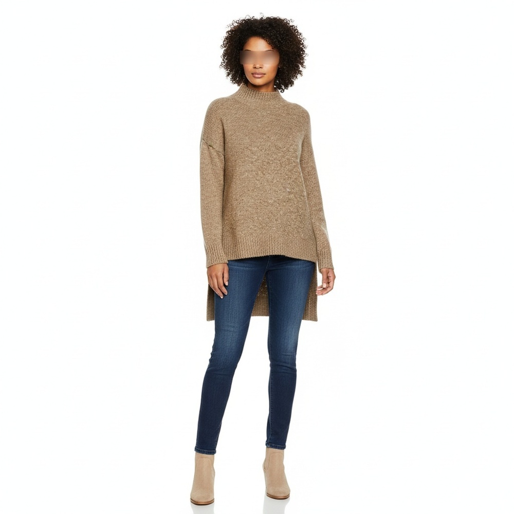 NWT Well Worn Tan Nep Yarn Mock Neck High Low Hem Sweater Womens XL